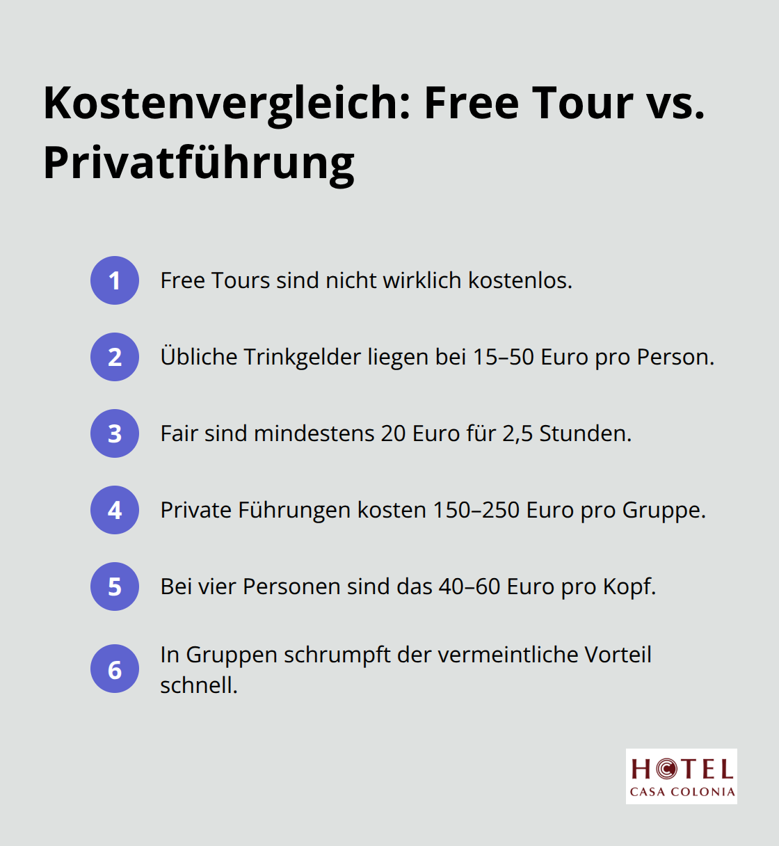 Kompakte Preisfakten zu Free Walking Tours und privaten Führungen in Köln