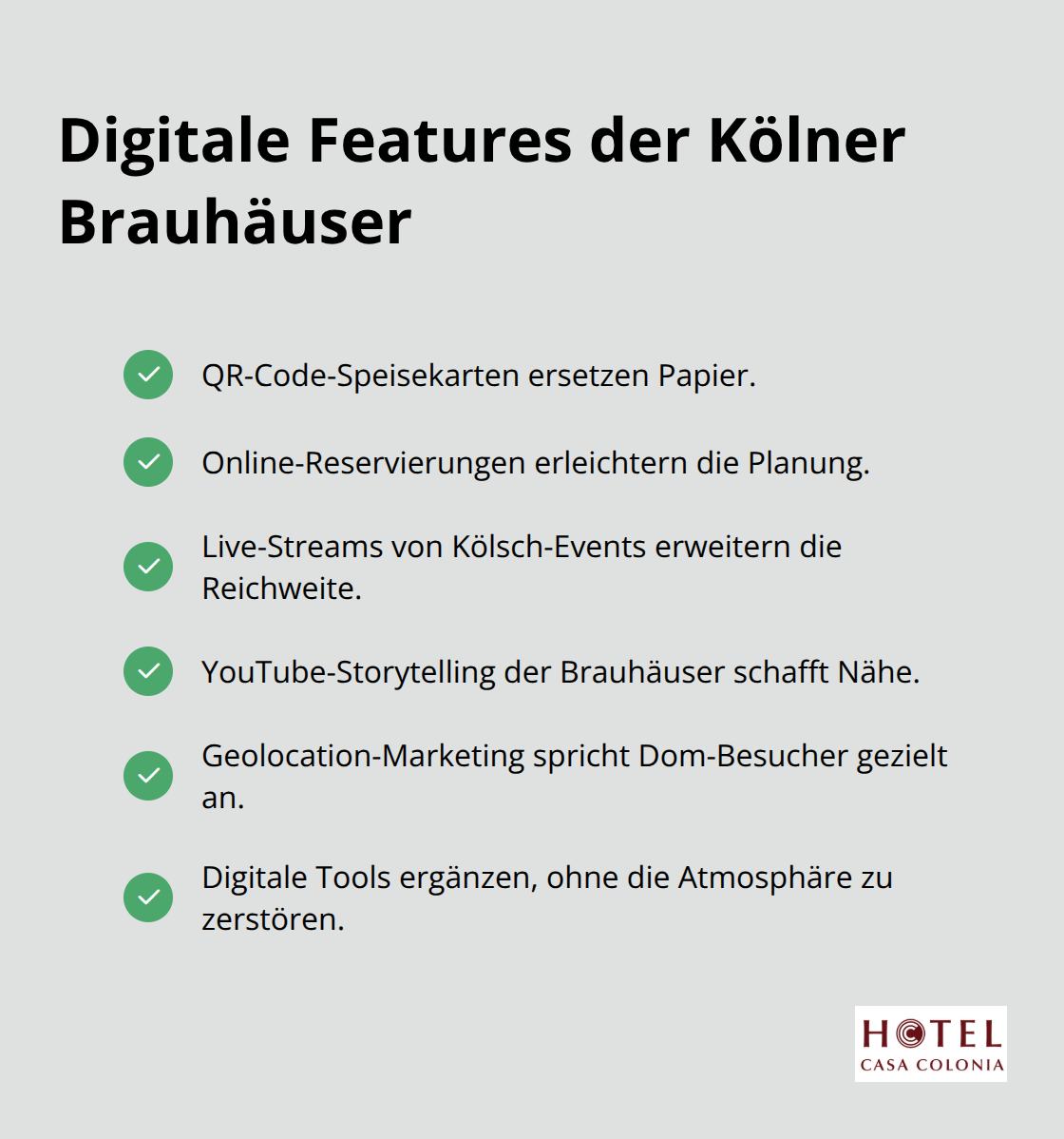 Checkliste moderner Digitalfunktionen in Kölner Brauhäusern