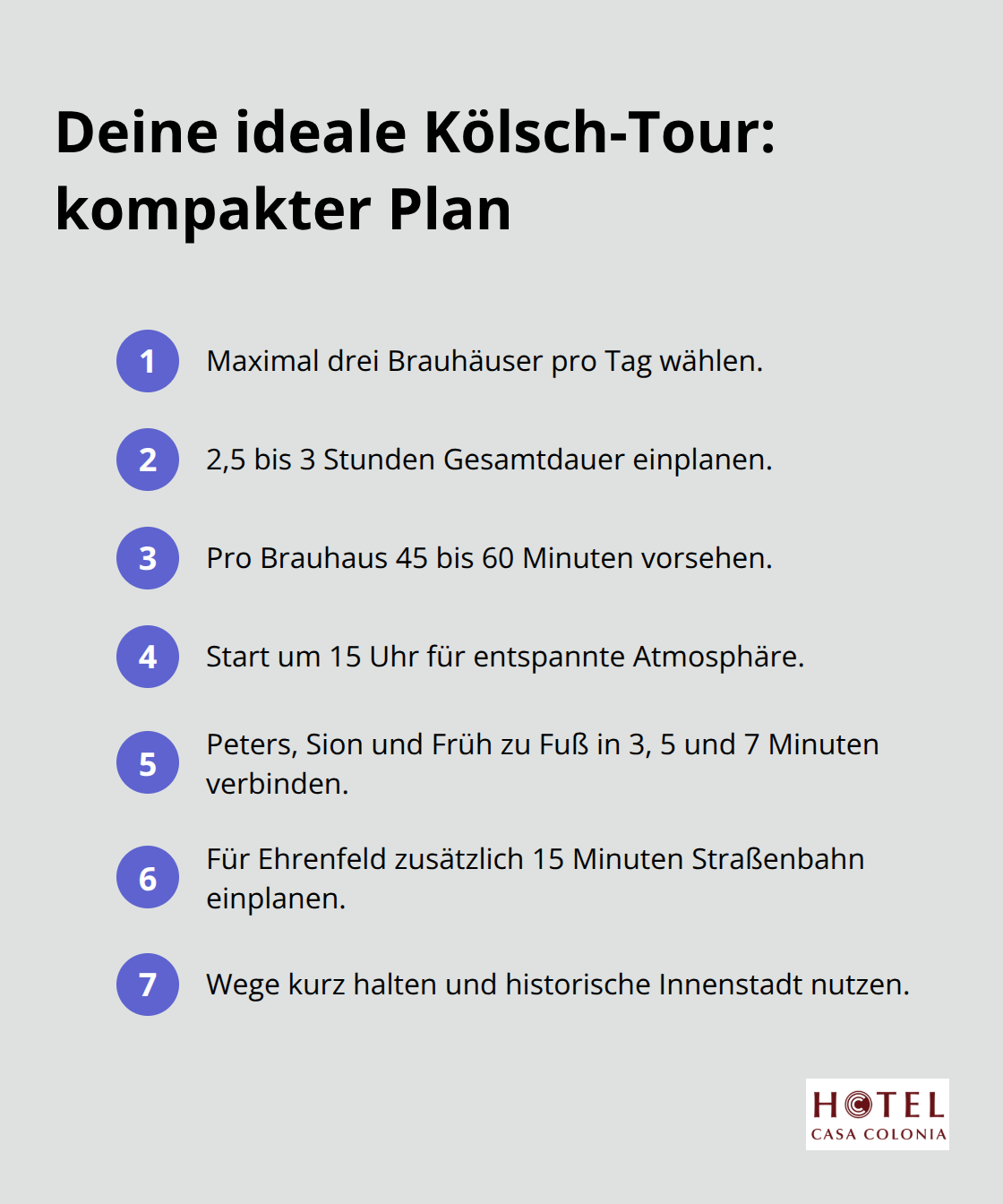 Kompakte Schritt-für-Schritt-Route für eine Kölsch-Tour in Köln