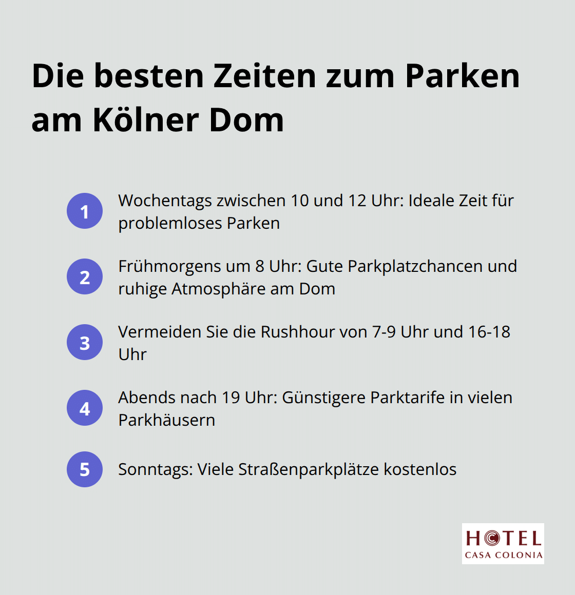Übersicht der optimalen Parkzeiten am Kölner Dom für einen stressfreien Besuch