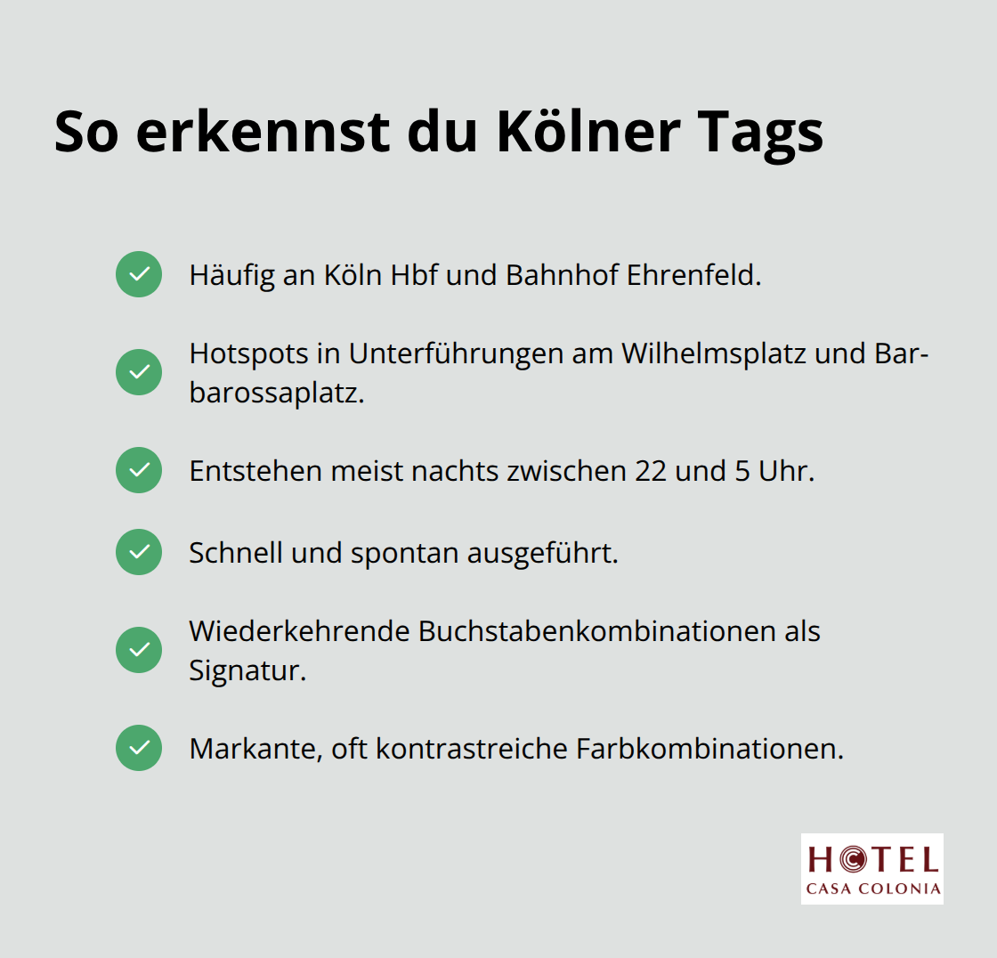 Checkliste mit Merkmalen und Orten von Graffiti-Tags in Köln - streetart tour köln